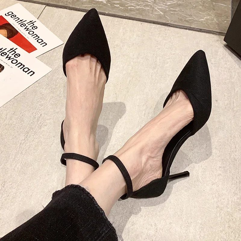 and Spring Autumn High New FashionThin Heel Professional Pointed Black Buckle Strap Single Shoe Women atos Mujer 63de