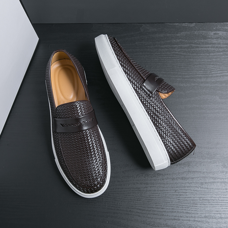 Slip Fashion On Loafers Board Soft Casual Leather Men Breathable Party Weave Pattern Shoes For Man Flat Free ccb1 0664 4b86