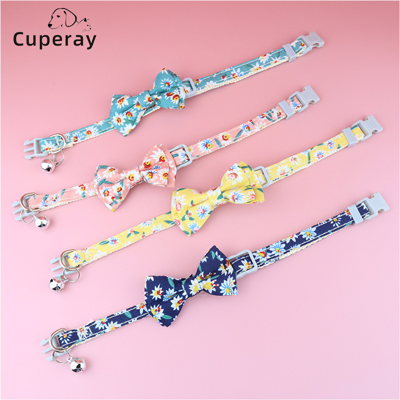 Adjustable Cat Collars Printed Detachable Bow Pet Collar with Bell To Prevent Lost Fit for Cat Kitten and Puppy Pet Accessories