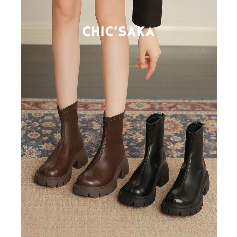 Autumn Women's Back Zipper Round Toe Fashion New Chunky Heel Ankle Boots for Women Dress Female Platform Shoes