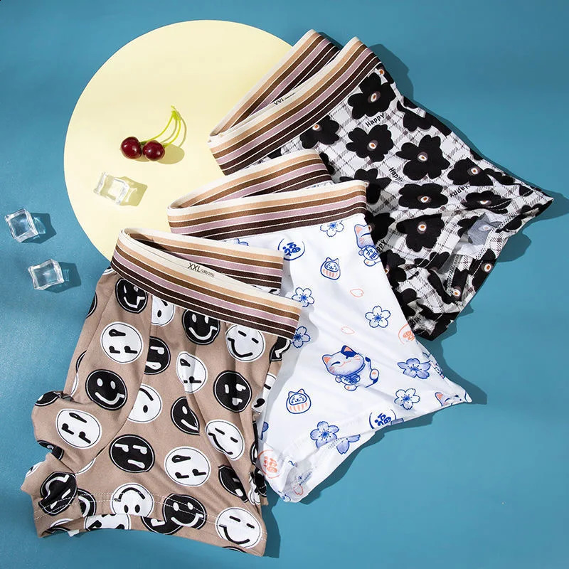 Boxer Shorts Men Underwear Cartoon Mens Breathable Panties Man Sexy Elastic Print BoxerShorts Comfortable Male Underpants 240830