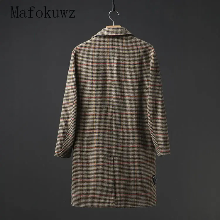 Autumn Winter Retro British Style Mid-length Plaid Woolen Coat Fashionable Loose Casual High Street Windbreakers Male Clothes 240830