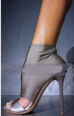 Sexy Thigh Heels Over The Knee High Heel Boot Peep Toe Stretch Long Boots Elastic Fabric Sock Party Shoes Woman