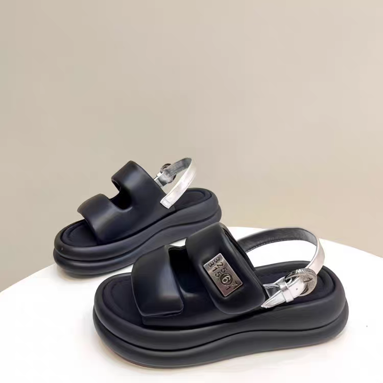 Summer Woman Wedge Heel Sports Sandals 2024 Metal Buckle Sandles Women Platform Non Slip Beach Sandalias Black White e993