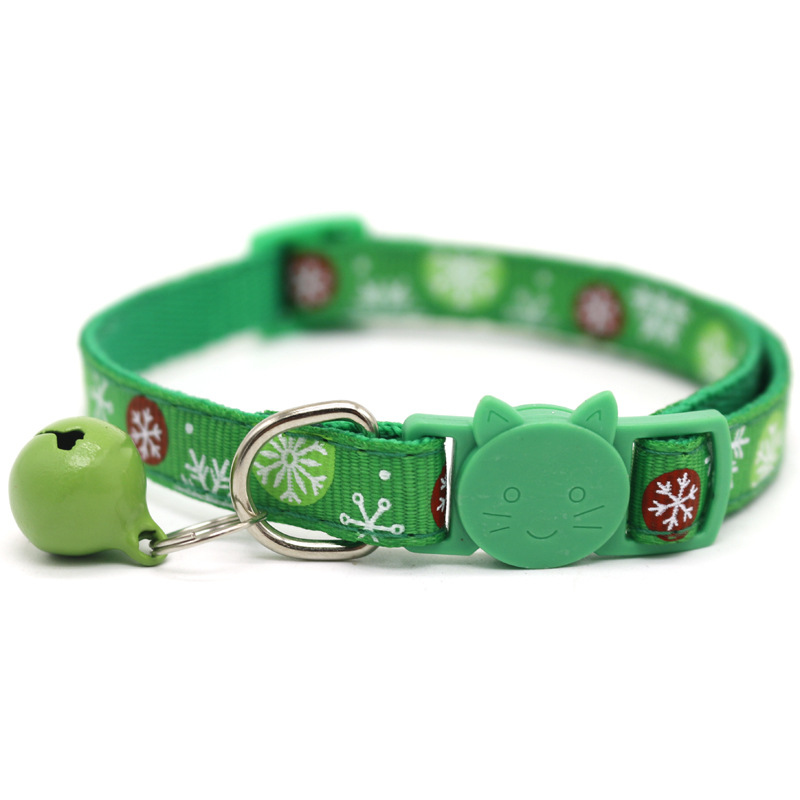1.0cm Adjustable Pet Collars Puppy Dog Cat Christmas Snowflake Pattern Pet Collars with Bell for Cat and Puppy Pet Accessories