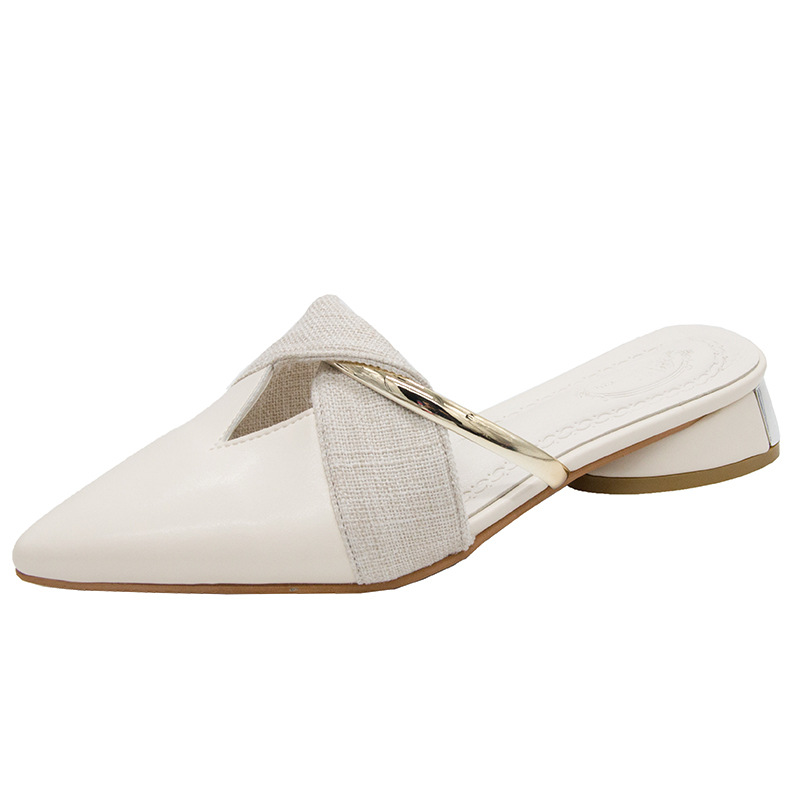 to pointed gold band slippers low cutout leather slides shoes for women brand metal heel flip ps big size 41 cuut ae4