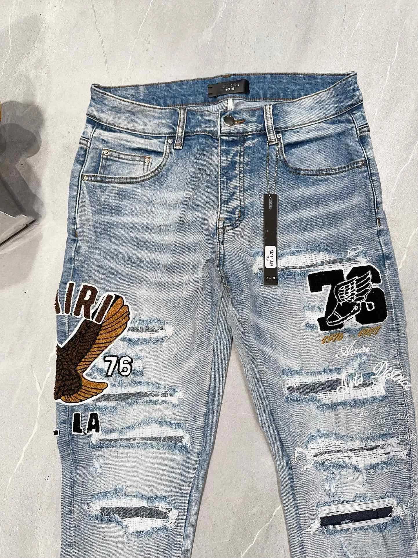 Men's Jeans 2024 Badge Patchworks Skinny Jeans For Men Destroyed Holes Vintage Blue Denim Pants Hombre Fashion Clothes Y2408307X2M