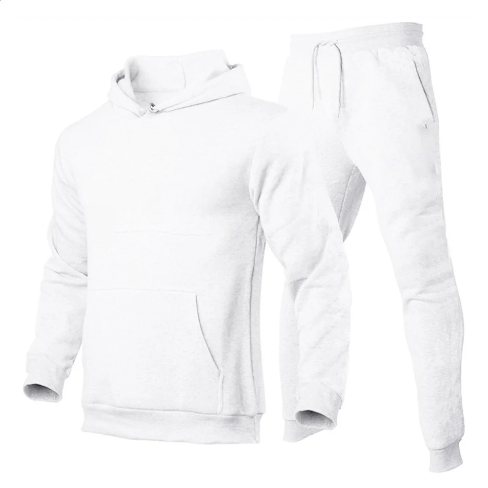 2024 Mens Tracksuit Hooded Pullover Sweatpants Sports Suit Casual Jogger Sportswear 2 Piece Male Fleece Streetwear Sets 240826Z