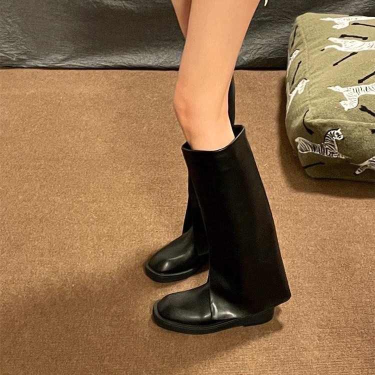 Women's square toe over knee thick soled high boots