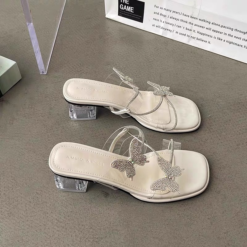 Women Shoes Gentle Style Butterfly Design High Heel New Fashion Transparent Slippers Free shipping