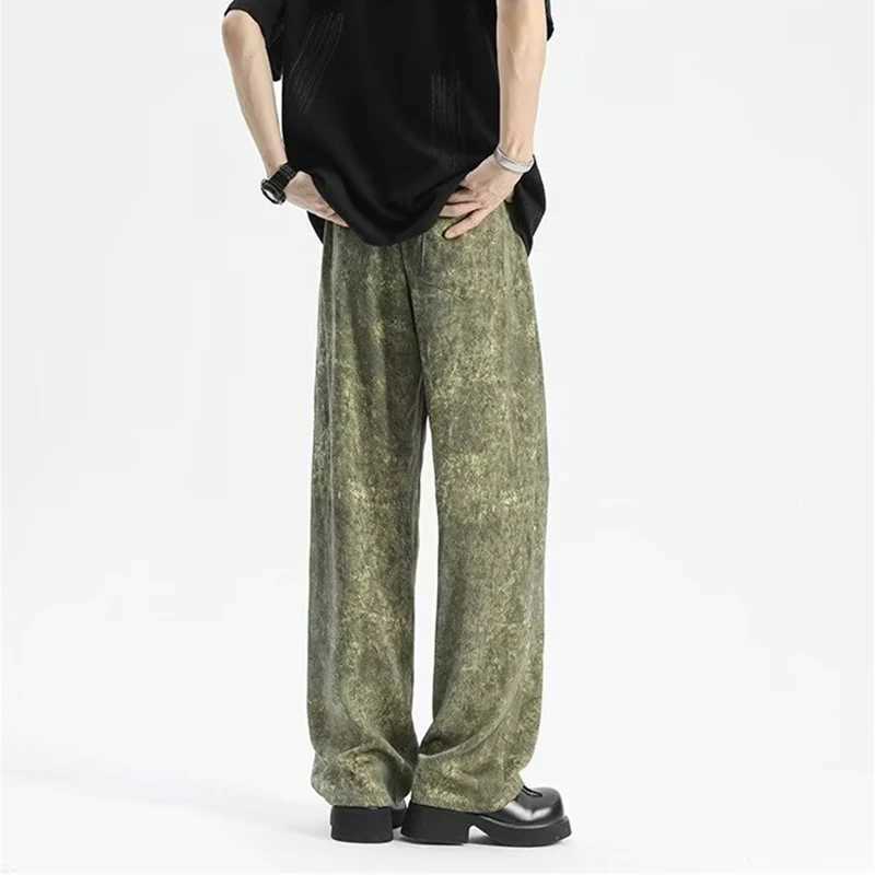 Men's Pants 2024 Goth Tie-dye Corduroy Pants Mens Autumn Baggy Wide-leg Straight Casual Trousers Women Drawstring Hip Hop Y2K Sweatpants Y240830A