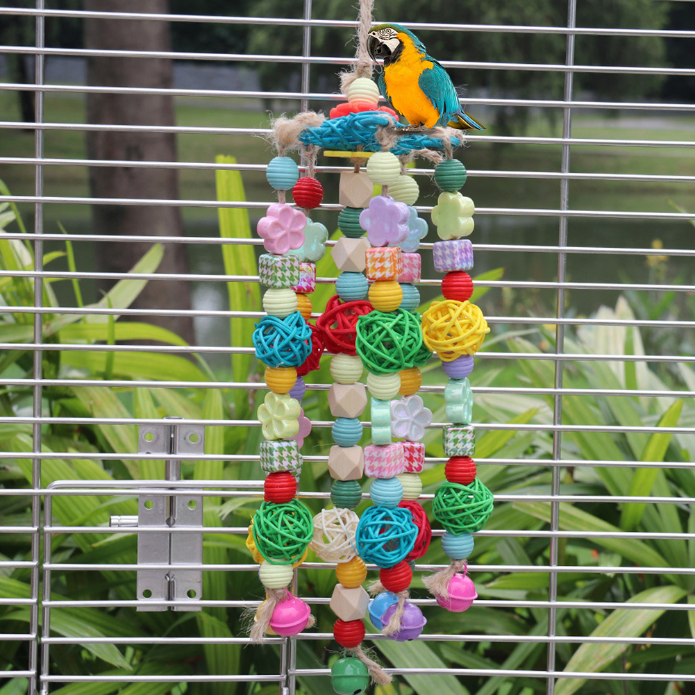 Bird Toys Parrot Toys Bird Block Knots Tearing Toy Hanging Wooden Parrot Chewing Toy For Parrots, Cockatoos, Macaw