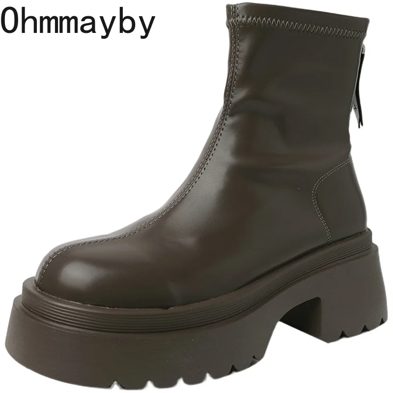 Women Chunky Short Boots Fashion Back Zippers Shoes 2024 New Autumn Winter Thick Heel Women's Ankle Booties d298 's
