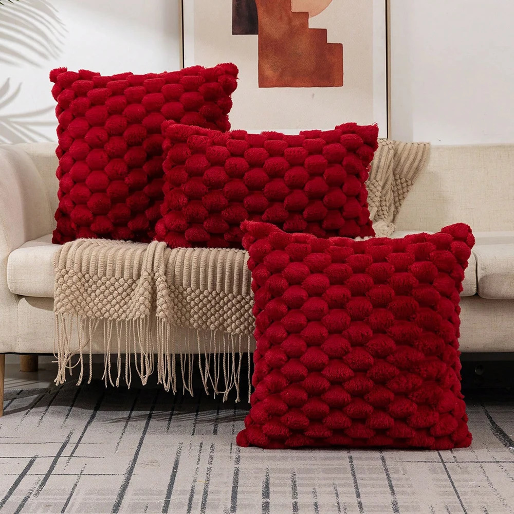 Red Pineapple Grid Turtle Pattern 3D Soft Plush Throw PillowcaseCushion Cover for Living Room Sofa Bedroom Home Room Decor 45CM 240830