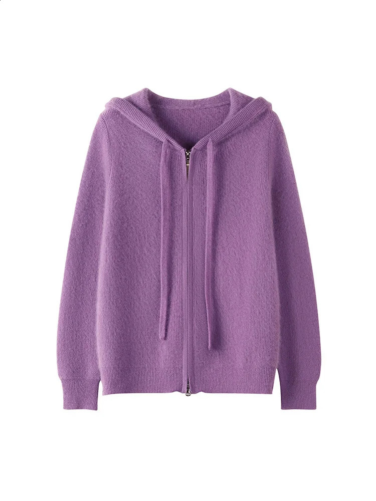 Autumn Winter Knitwear 100% Merino Wool Women Sweater Hooded Solid Color Cashmere Cardigan Long Sleeve Casual Clothing Tops 240830