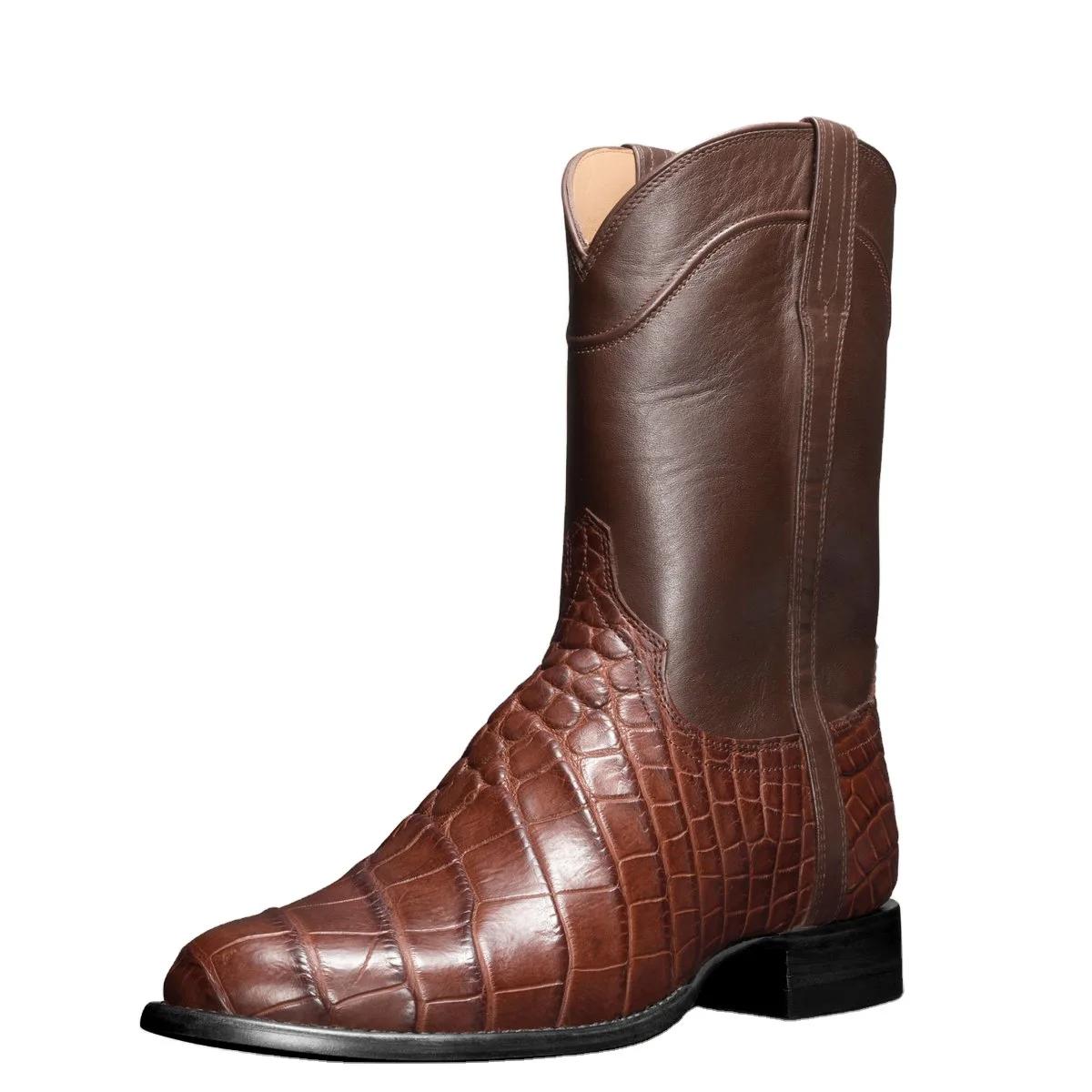 Men's Classic Crocodile Pattern Ankle Boots Retro Designed Men Shoes Wide Toe Western Cowboy Boots Pointed Working Boots for Men
