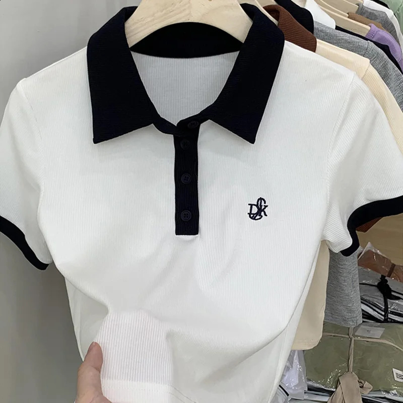 Women Versatile Slim Fit Polo Neck Clothes Lady Leisure Fashion Sports Style Tops Female Sexy Korean Short Sleeve Tshirts 240830