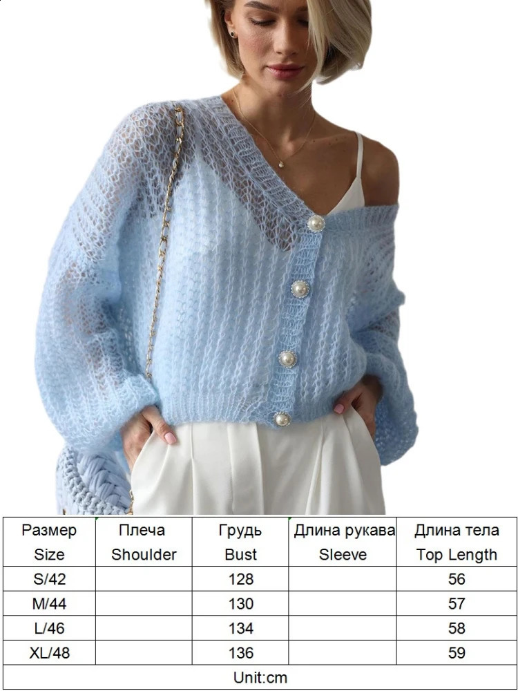 TYHRU Womens crochet tops Knitted Sweaters lightweight sheer Thin see through Sweater Loose Cardigan 240830