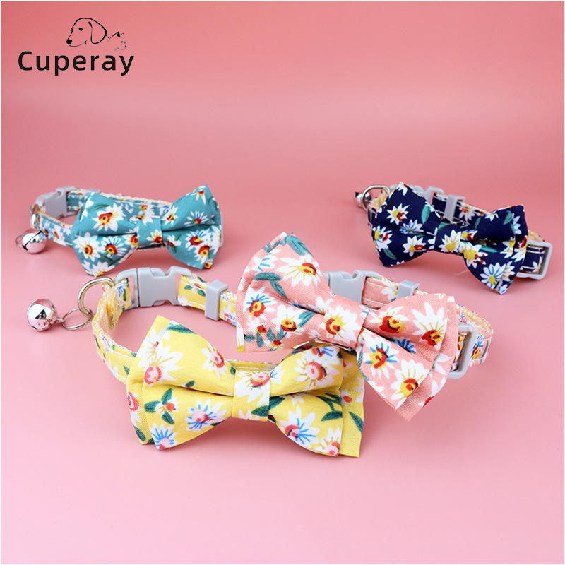 Adjustable Cat Collars Printed Detachable Bow Pet Collar with Bell To Prevent Lost Fit for Cat Kitten and Puppy Pet Accessories