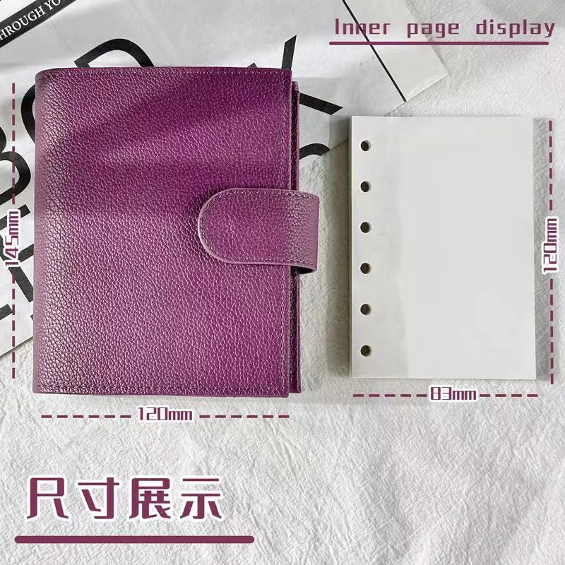 agenda planner A7 Pu Leather Binder 6 Ring Binder PU Clip-on Notebook Faux leather Loose Leaf Notebook Journal Kawaii 240830