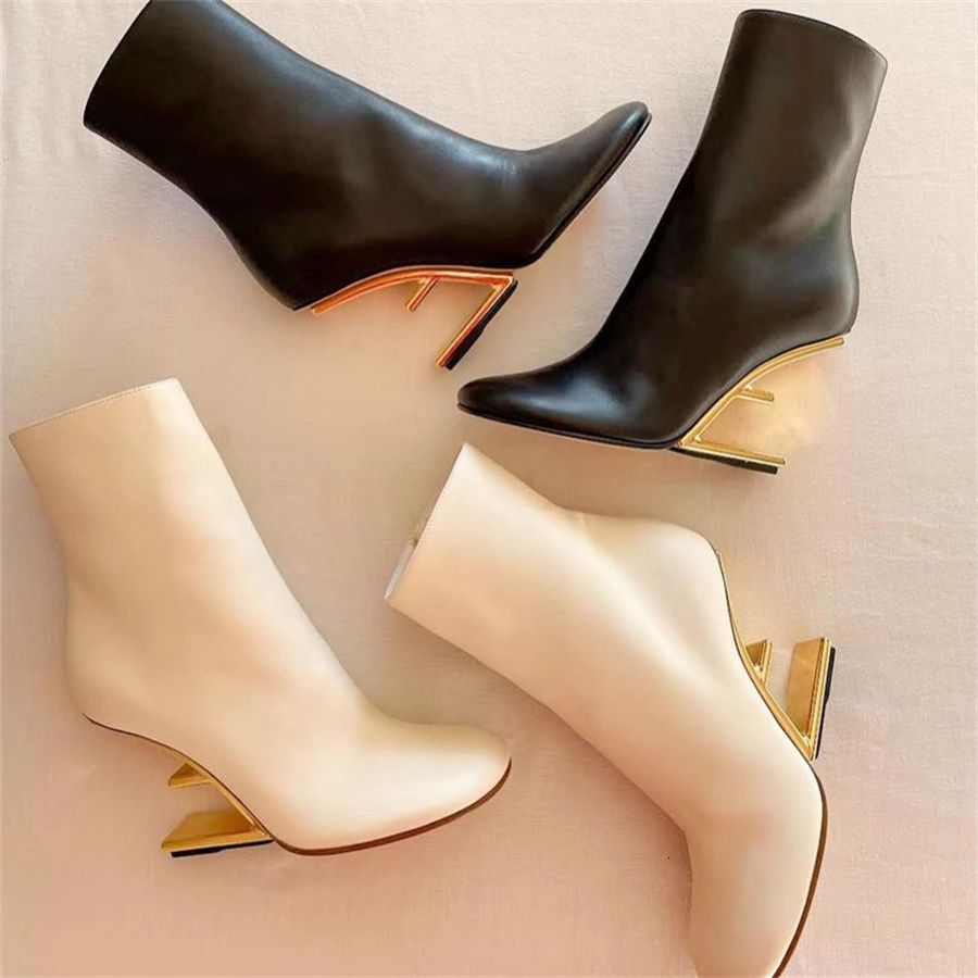 Fashion Black Women Letter Strange High Heel Ankle Boots Ladies Wedge Dress Shoes Autumn Winter Leather Short Botas Mujer Wedges