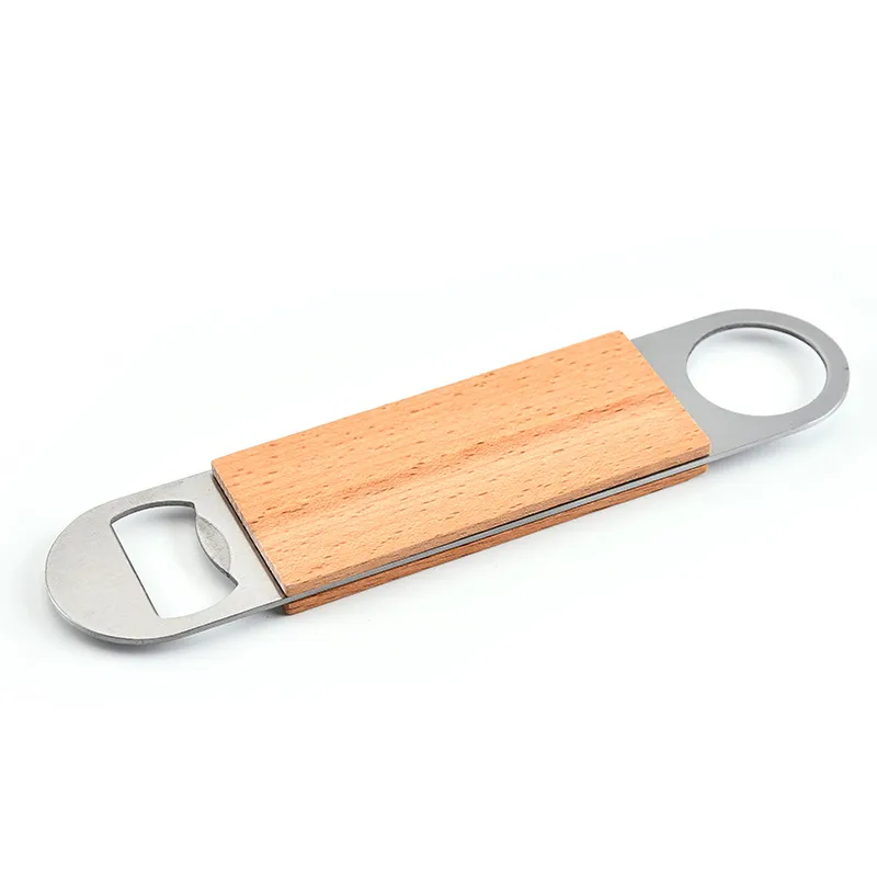 Wooden handle Bartender Bottle Opener Beer Bottle Openers Speed Openers 7 inch Rubber Coated Stainless Steel