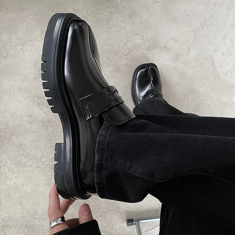 women Brand men Split Toe Black Glossy Leather Platform Loafers Wedding Office Business Lady Shoes 45