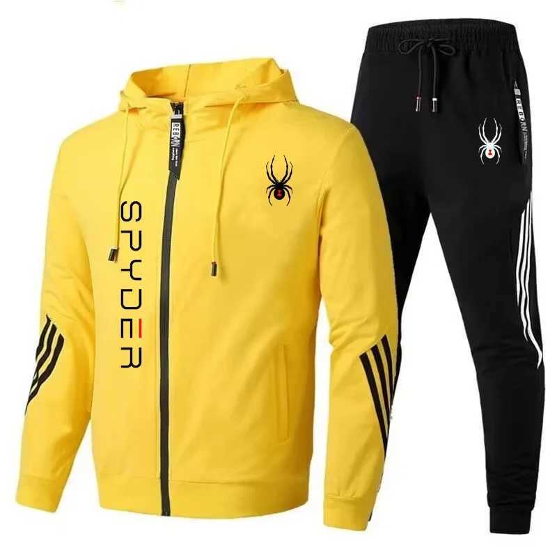 Men's Tracksuits Autumn new SPYDER Korean mens casual sportswear hooded sweatshirt+pants two-piece zipper jacket outdoor jogging Harajuku Str Y24