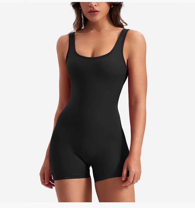 One piece yoga jumpsuit tight fitting short sportswear womens gym clothing fitness stretch bodysuitW250411