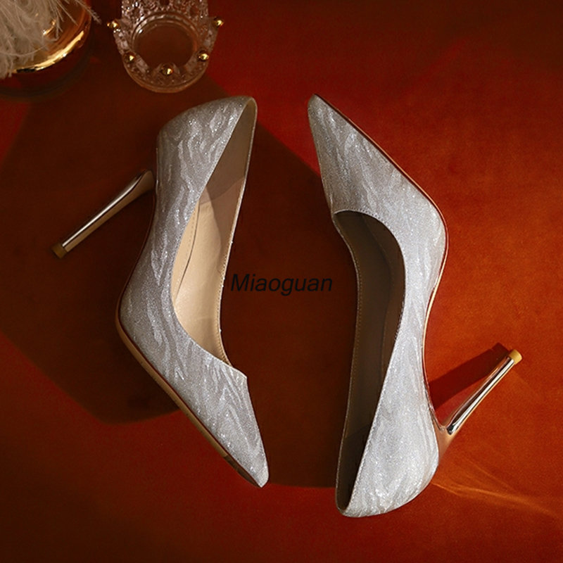 Luxury Gold Silver Women's Pumps 2023 Spring Pointed Toe High Heels Party Wedding Shoes Bridal Stiletto Heels Designer Footwear