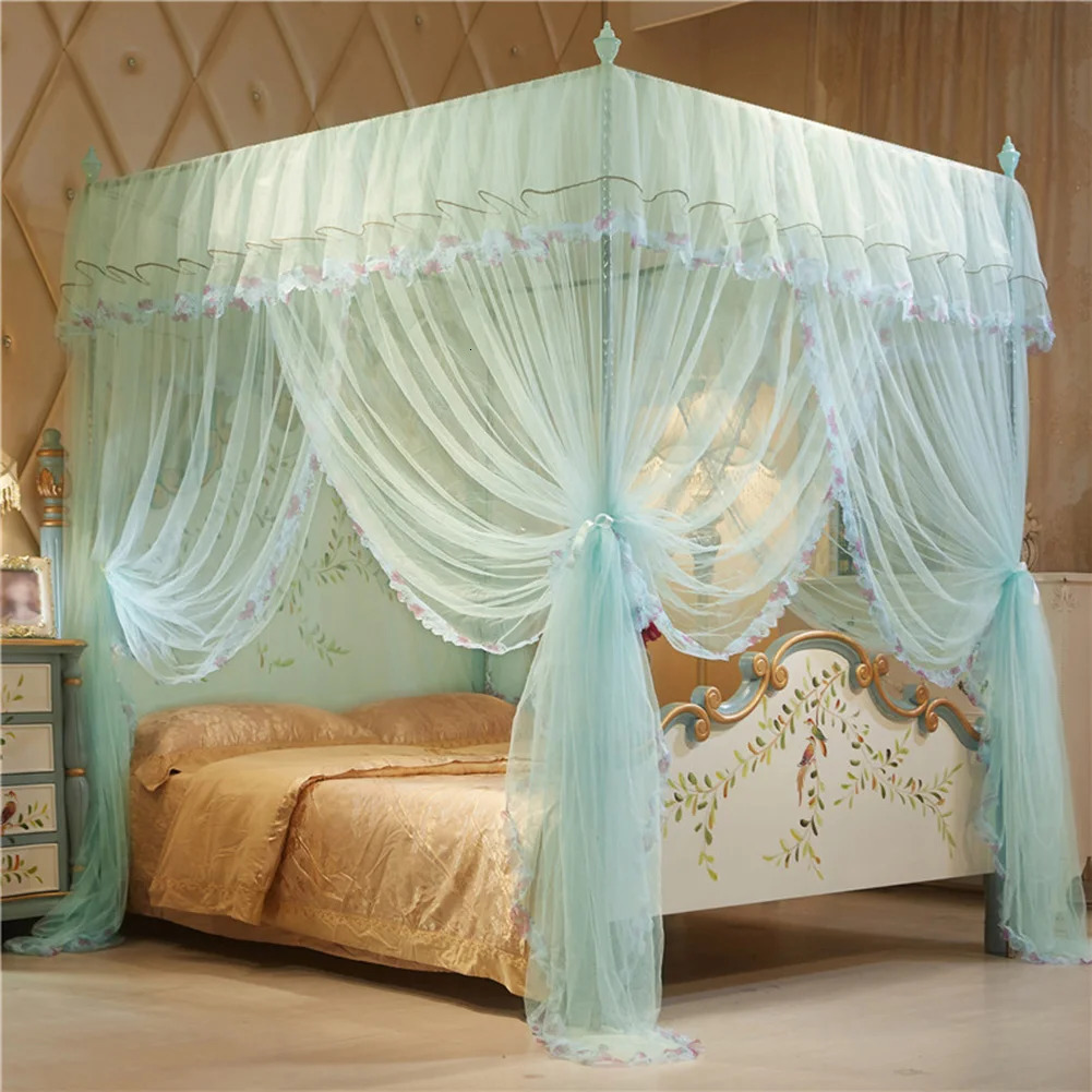 Romantic Mosquito Net Bed Canopy Princess Queen Mosquito Bedding Net Bed Tent Four Posters Floor-Length Curtain Tent Mesh 1.5x2m 240228
