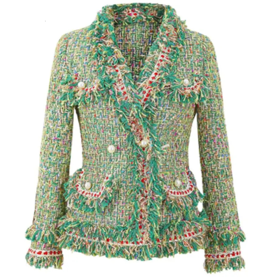 spring autumn small fragrance tweed blazers women fashion ladies vneck OL plaid suit jacket 240226