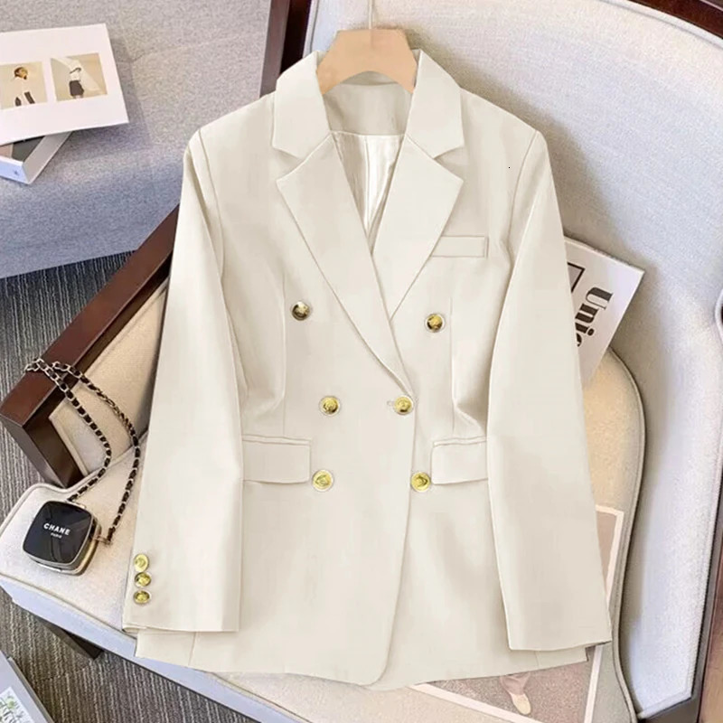 Khaki Office Double Breasted Suits Sets Women Korean Long Sleeve Blazer Jackets Conjunto Ol High Waist Straight Pants Outfit 240226wtt