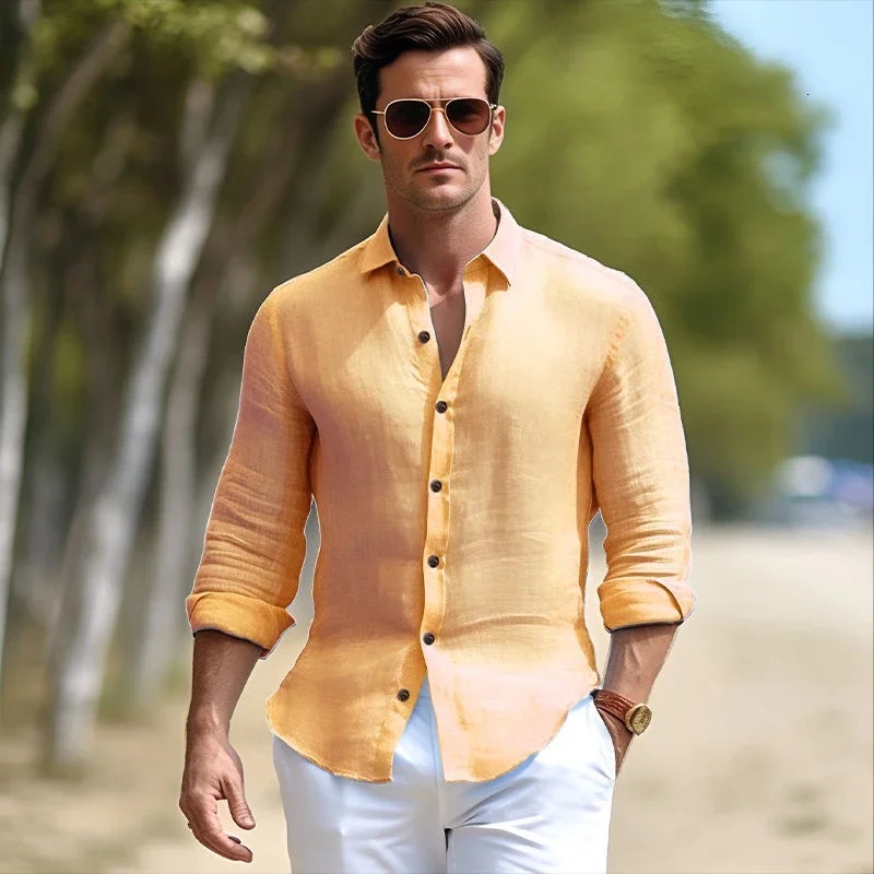 Medieval Mens Retro Cotton Linen Long Sleeved Shirt Fashion Lapel Solid Casual Beach Vacation Clothes 240223