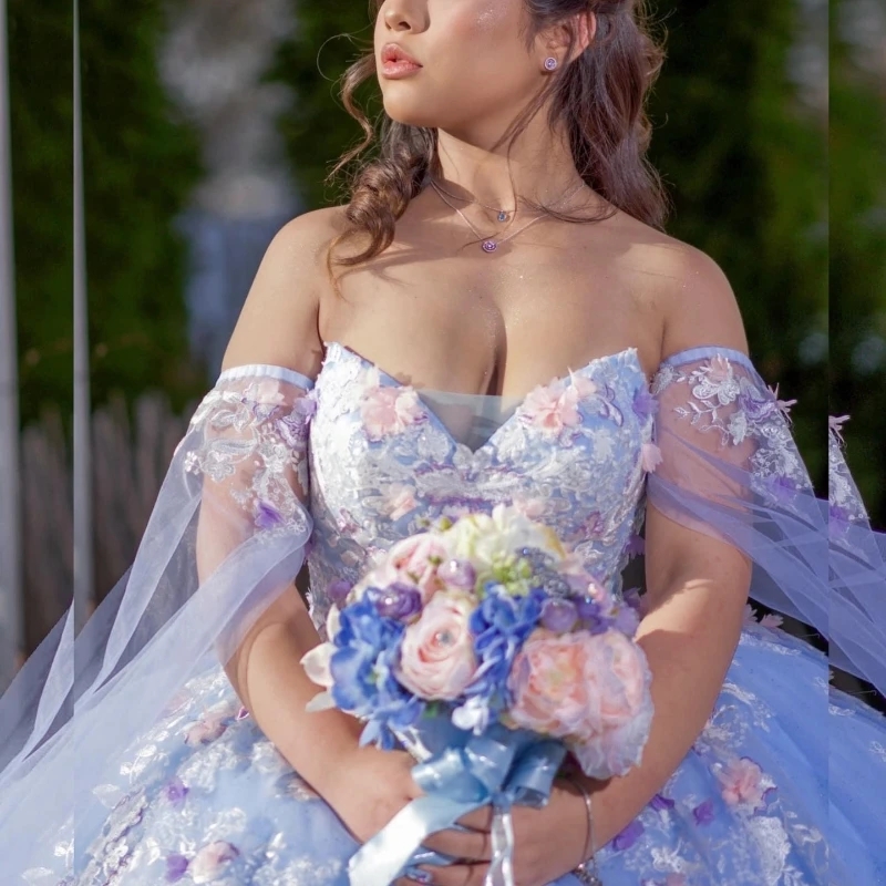 Shiny Ball Gown Quinceanera Dresses D Wers Applique Lace Tull Vestidos De Anos Corset Dress For Th Birthday 0212D