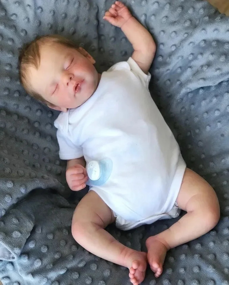 18 Inch Sam Bebe Reborn Doll With Rooted Brown Hair 3D Painted Skin Full Soft Vinyl Baby White Clothes 240223