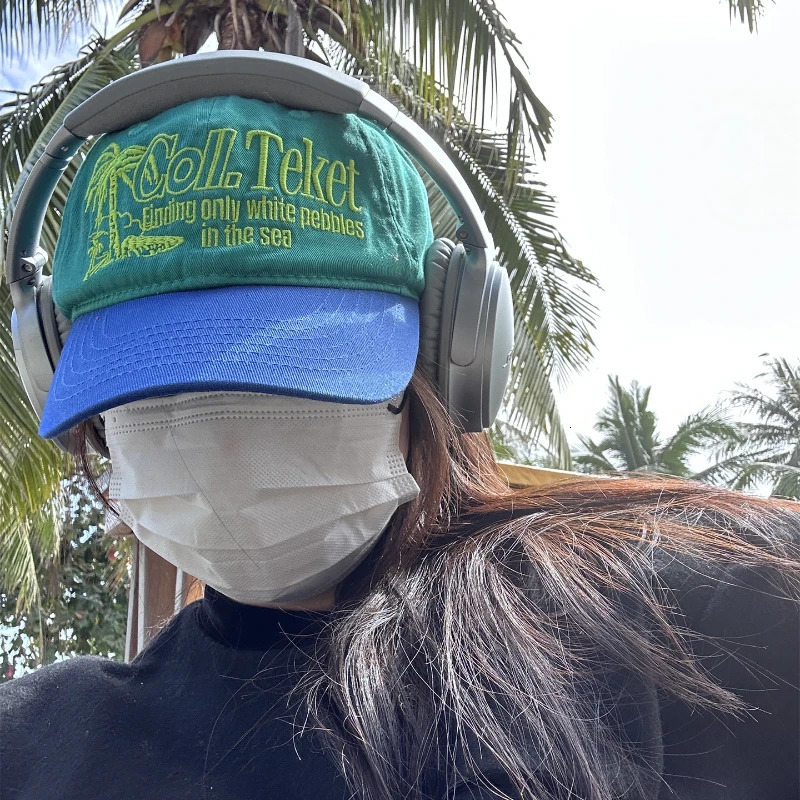 Niche Color Matching Baseball Cap Korean Coconut Tree Retro College Womens Hats Couple Casual Caps Summer Outdoor Sun Hat Men 240220