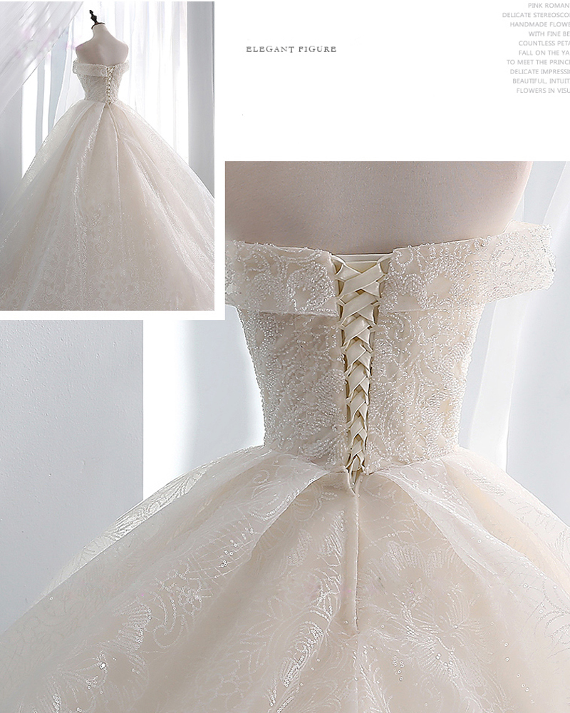 Alonlivn Elegant Off Shoulder Sleeves Ball Gown Wedding Dress Shiny lace Chapel Train Sweetheart Bridal Gowns Can Be Customized