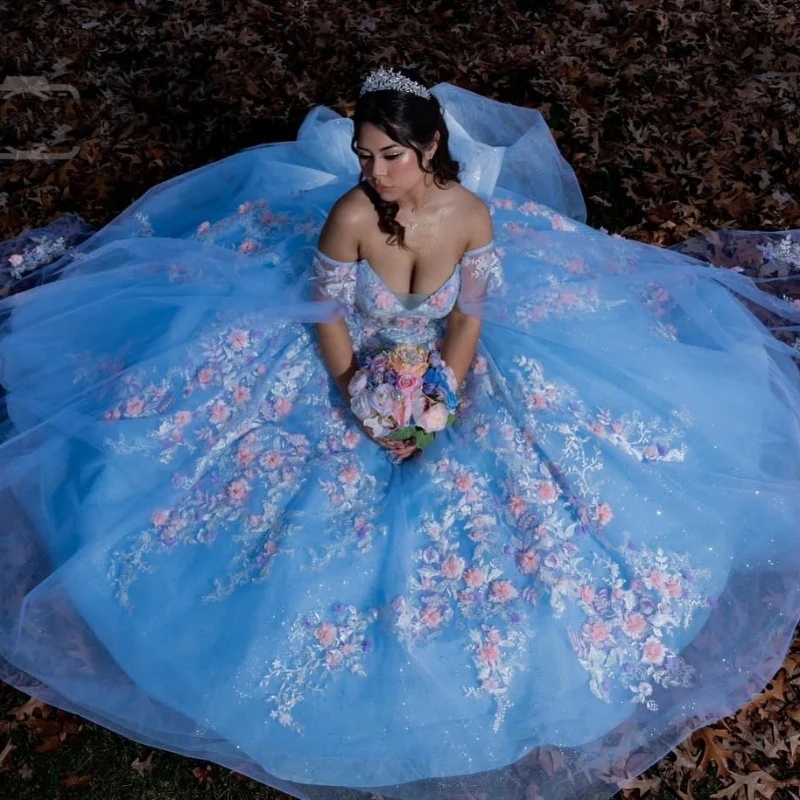 Shiny Ball Gown Quinceanera Dresses D Wers Applique Lace Tull Vestidos De Anos Corset Dress For Th Birthday 0212D