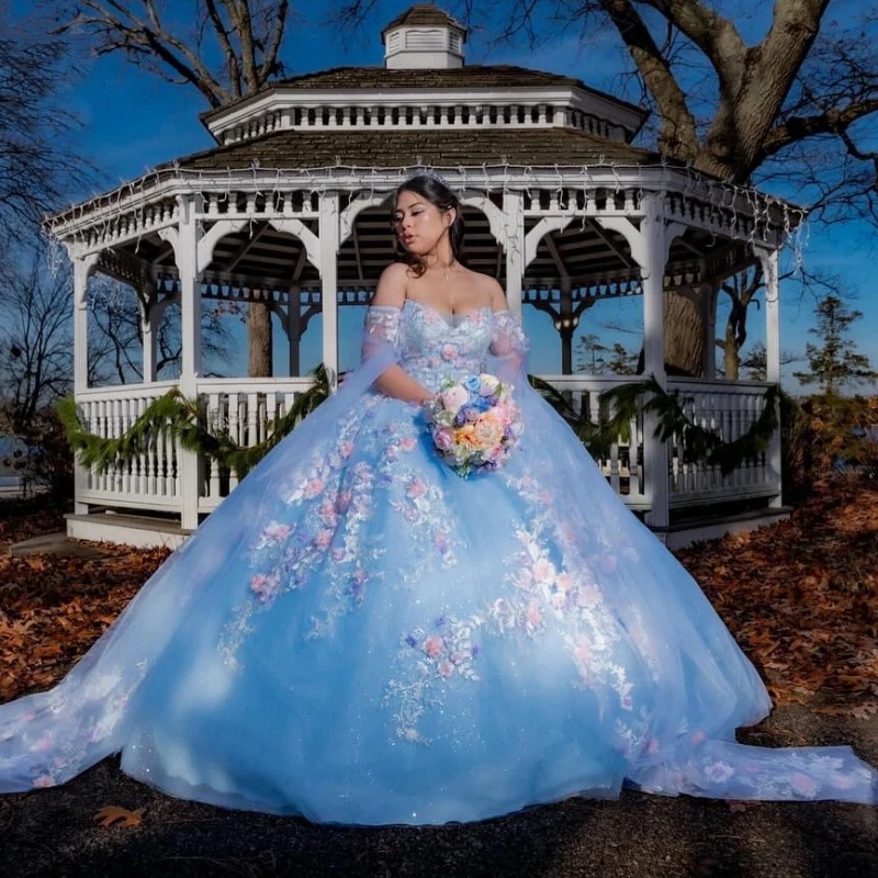 Shiny Ball Gown Quinceanera Dresses D Wers Applique Lace Tull Vestidos De Anos Corset Dress For Th Birthday 0212D