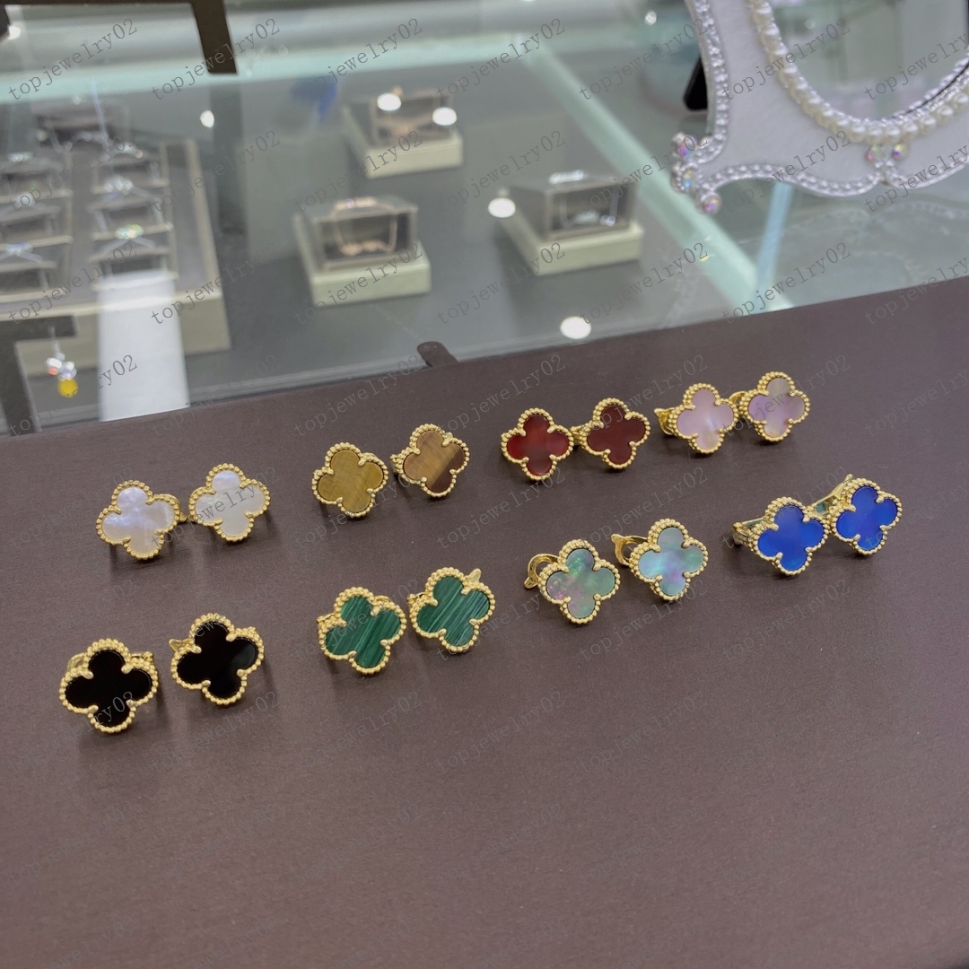 Designer retro clover charm earrings on the back mother of pearl stainless steel gold studded agate women's wedding jewelry gift