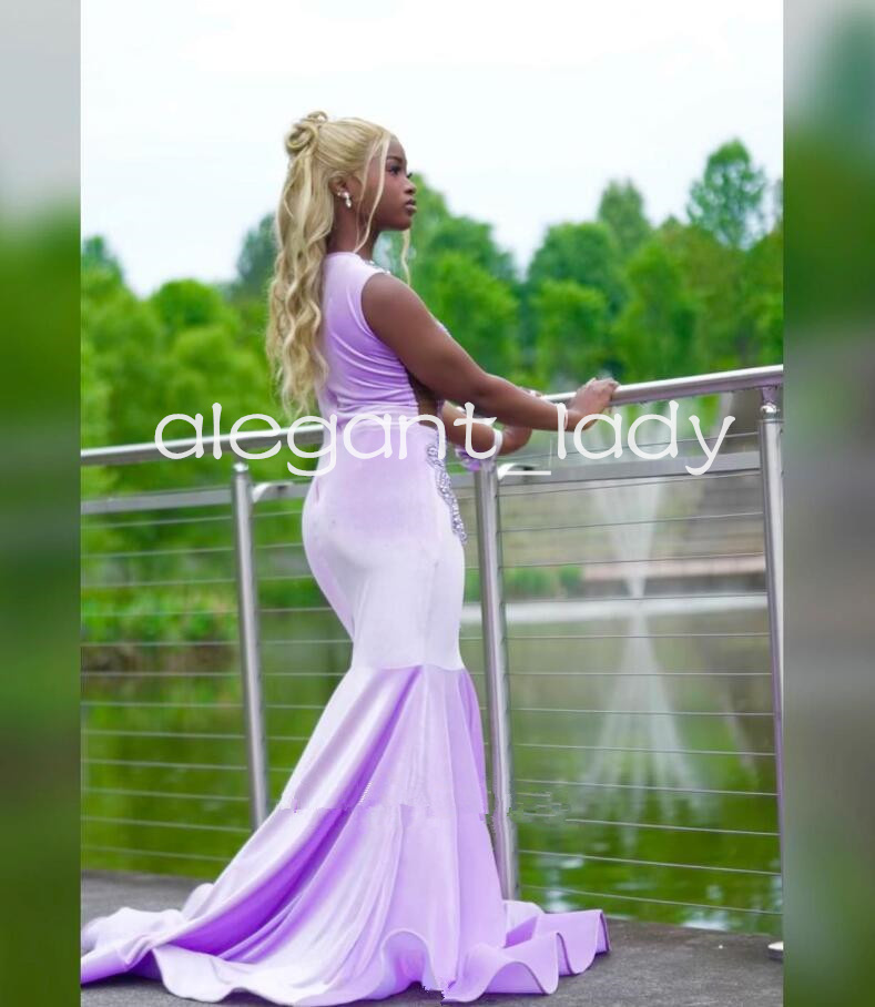 Lavender Purple Long Evening Formal Dresses 2024 Sparkly Diamond Crystal Velvet Black Girl Prom Gowns vestidos para mujer