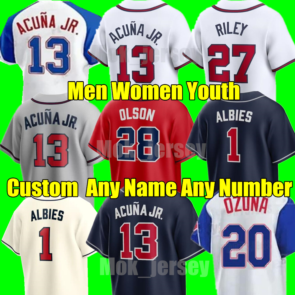 2024 Custom S-4XL 13 Ronald Acuna Jr. Baseball Jerseys Austin Riley Matt Olson Harris II Spencer Strider Ozzie Albies Braves Jones Rosario Max Fried Men Women