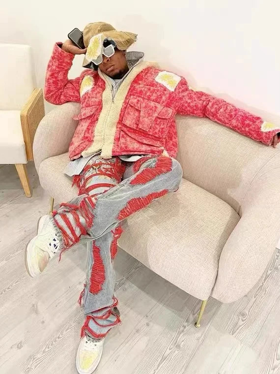 High Street Hip Hop Destroy Brushed Embroidered Baggy Jeans Casual Straight Leg Denim Pants Man Women 240228