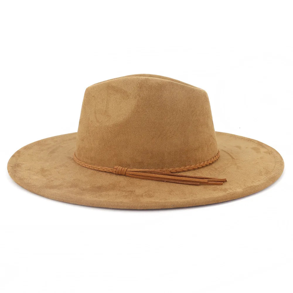 Suede Top Hat 9.5cm Wide Brim Fedora Hat Men Women Autumn Winter Felt Jazz Hats Classic Church Fedoras Chapeau Sombrero Mujer 240301