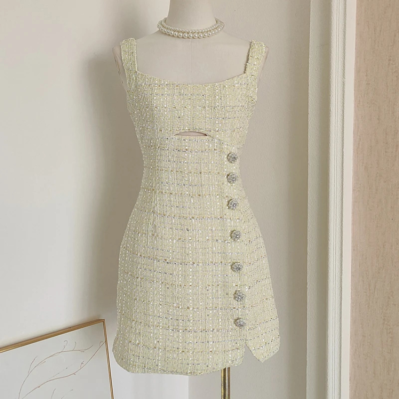 Embellished Cropped Women Tweed Blazer French Style Hollow Suspenders Mini Dress Cropped Jacket Autumn in Two Pieces Set 240223