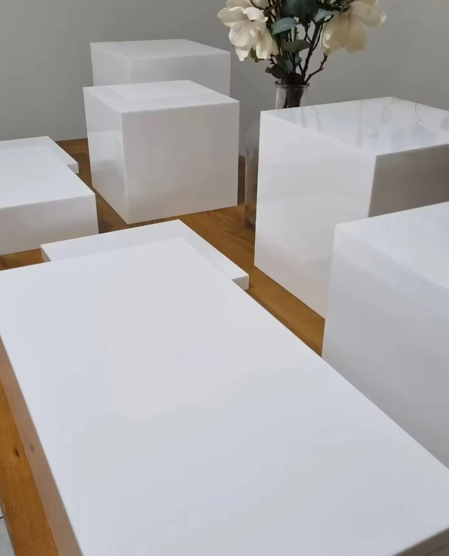 Custom Wedding Christmas Acrylic Food Cubes White Plinth Food Stand Display Riser Buffet Risers
