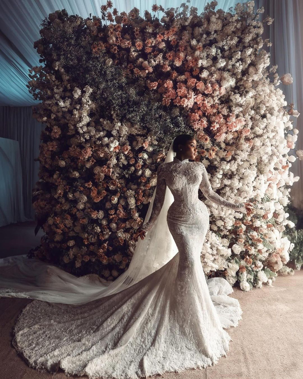 Graceful Lace Mermaid Wedding Dress High Neck Bridal Gowns Long Sleeve Sweep Train Bride Dresses Custom Made Vestido de novia