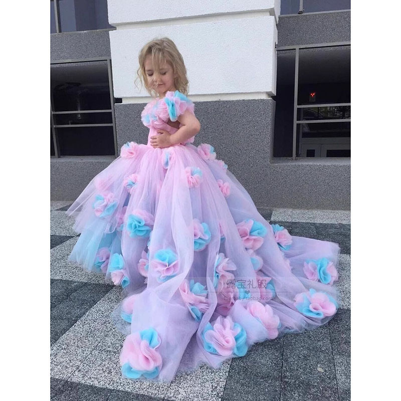 Peach Flower New Girl Dress Lilac Ivory Tulle Lace Ballgown First Communion Gown Little Kid Infant Toddler Christening Baptism Junior Bridesmaid Weddi