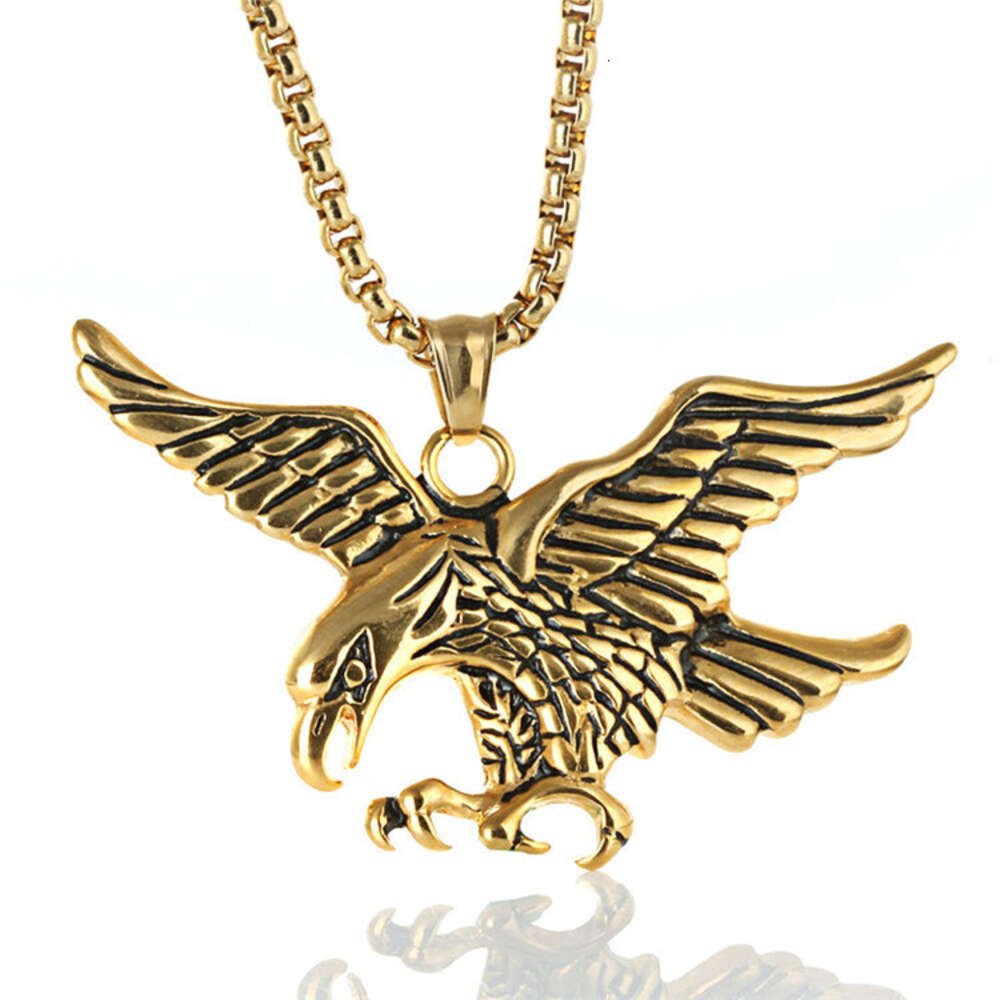 Wolf Tide Antique Silver Color Eagle Wings Pendant Necklace With Titanium Stainless Steel Chain Men's Gold Fashion Jewelry Hiphop Rock Jewelry Wh